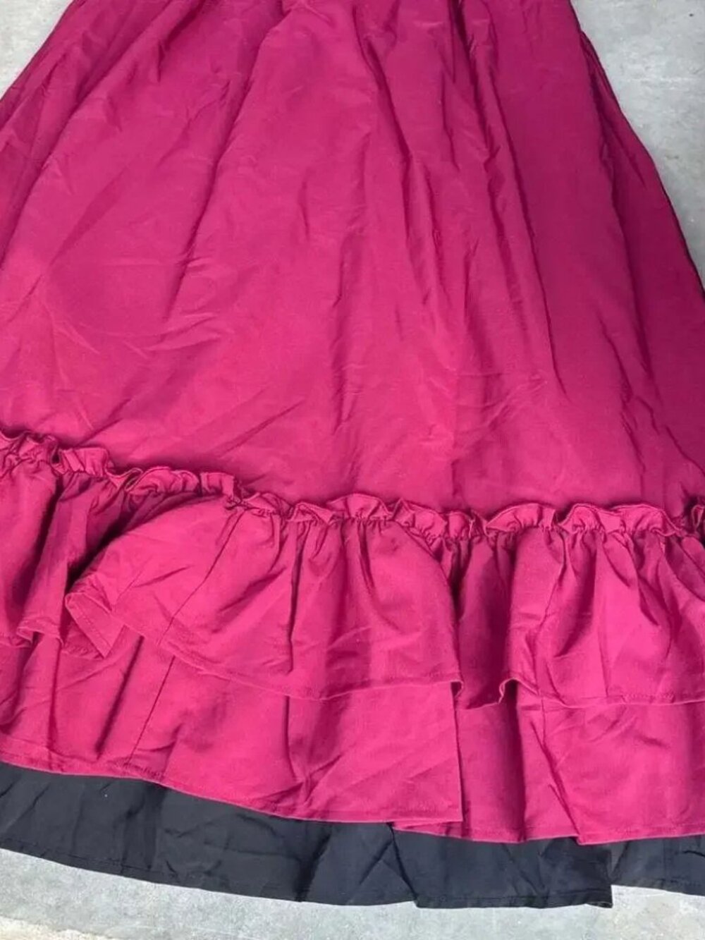 Women's Ruffled Hem Maxi Skirt - DEEP BURGUNDY W RUFFLED VICTORIAN STYLE M-L - Picture 3 of 10